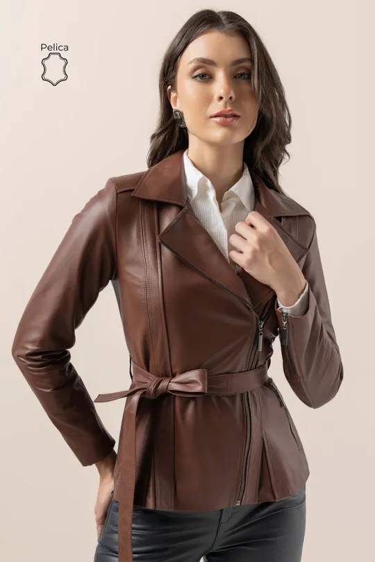 Jaqueta Amy de Couro Pelica Truffle