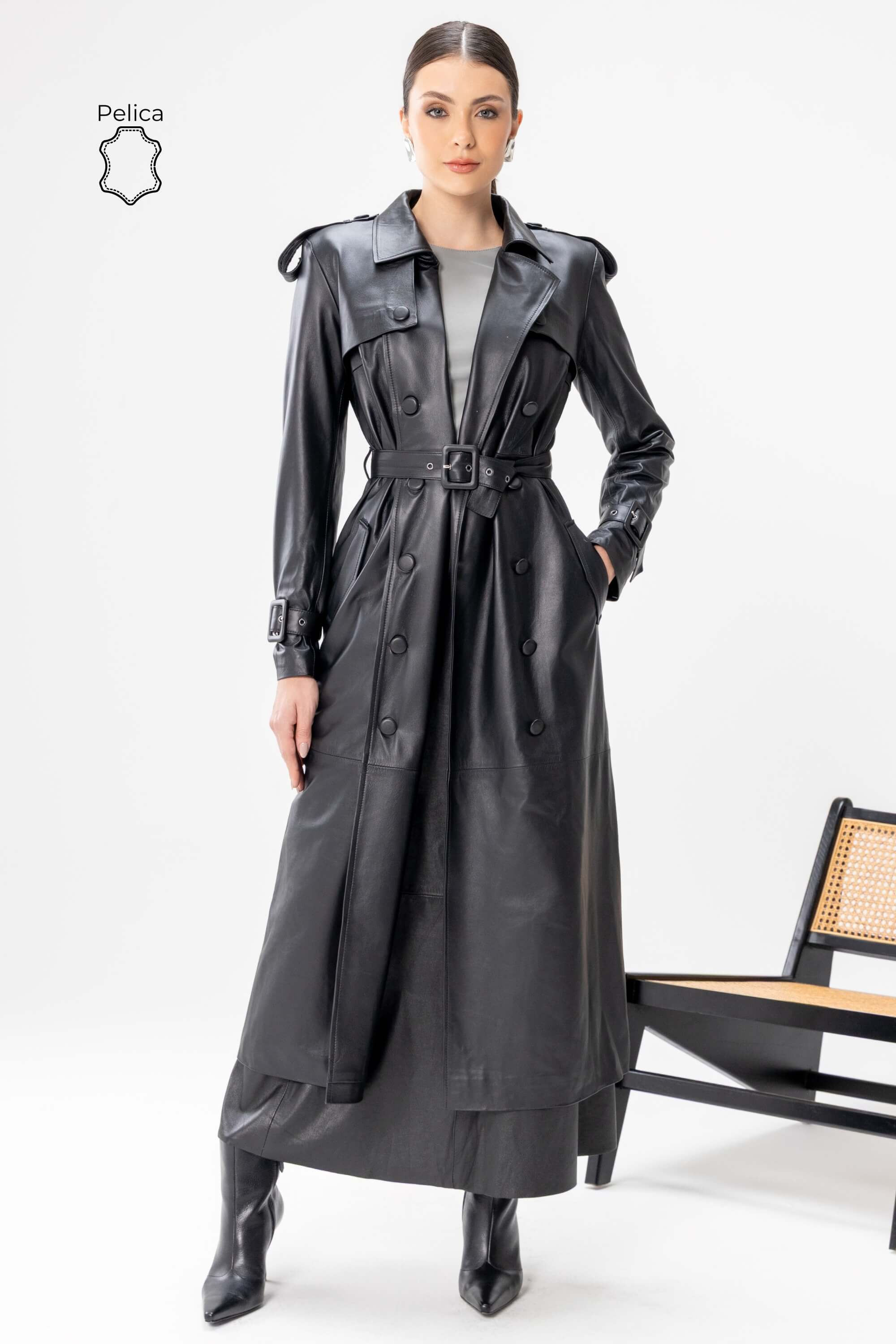 Trench Coat Joana de Pelica Preto