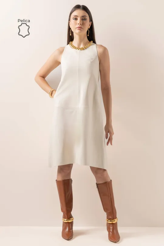 Vestido Leticia de Couro Pelica Off White