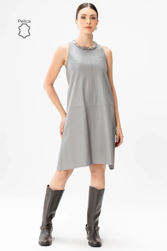 Vestido Leticia de Couro Pelica Cinza