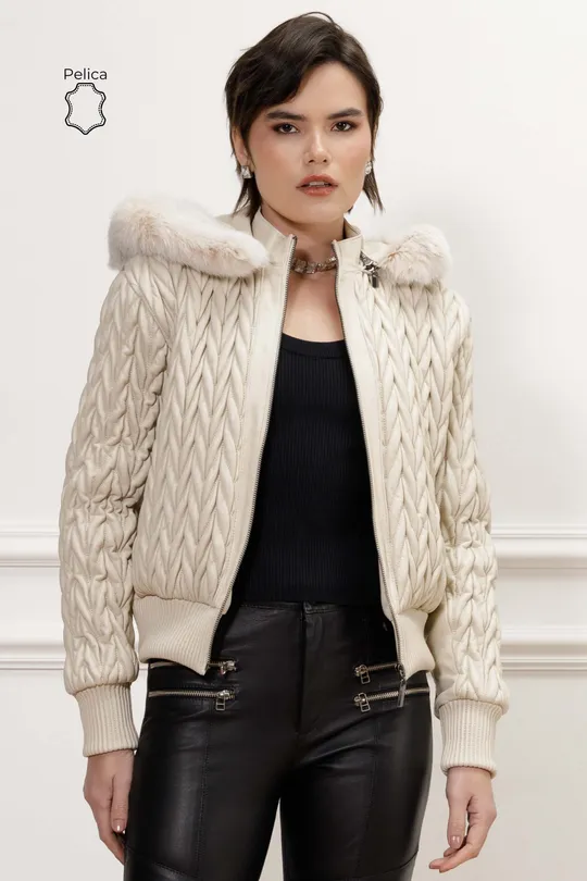 Jaqueta Merina de Couro Pelica Off White