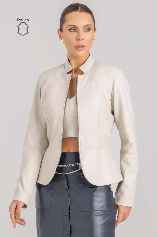 Blazer de Couro Pelica Gelo Iris