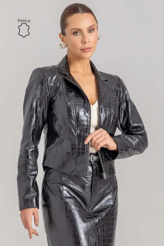 Jaqueta Amélie de Couro Pelica Preto