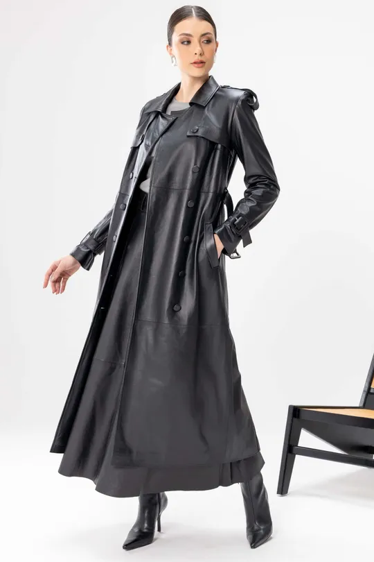 Trench Coat Joana de Pelica Preto