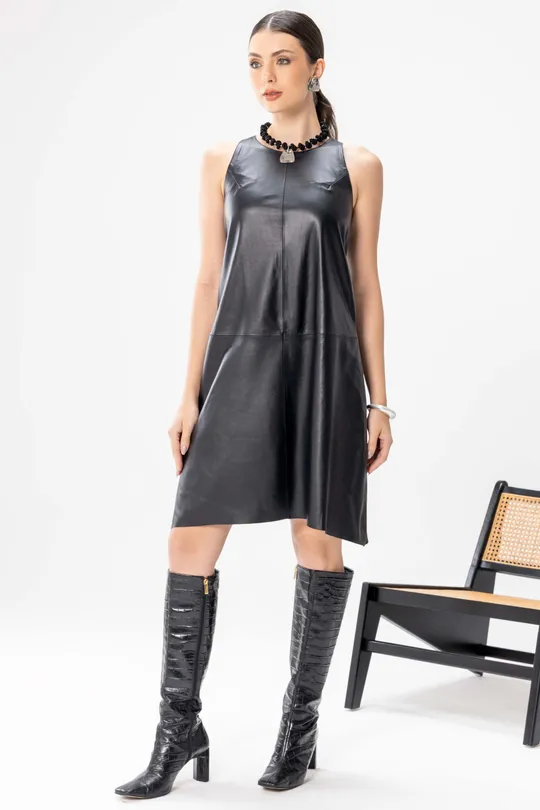 Vestido Leticia de Couro Pelica Preto