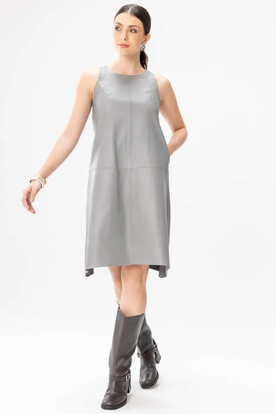Vestido Leticia de Couro Pelica Cinza