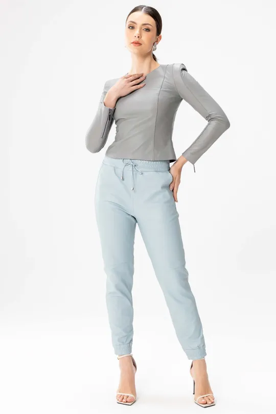 Calça Gabrielle de Couro Pelica  Azul Bebê