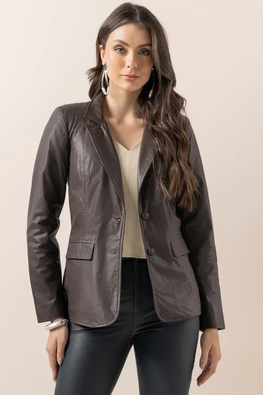 Blazer Valentina em Couro Marrom