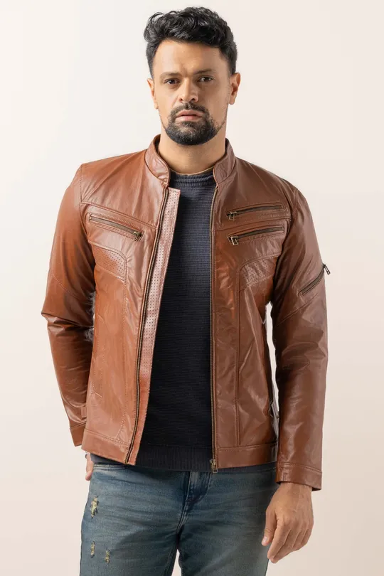 Jaqueta Ben de Couro Country Caramelo