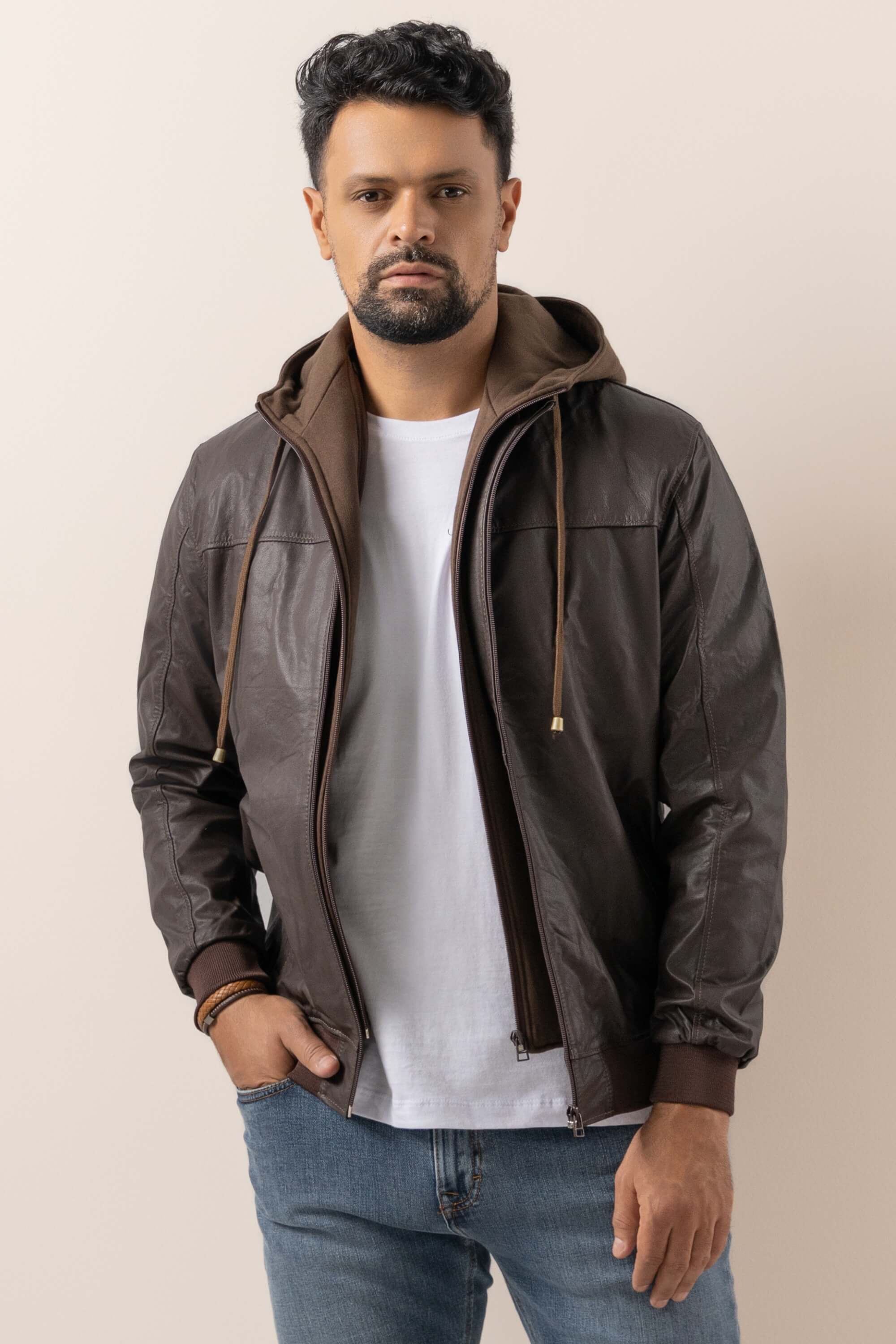 T.T　　julius parking staff jacket Jaqueta Theo de Couro Marrom | JVL