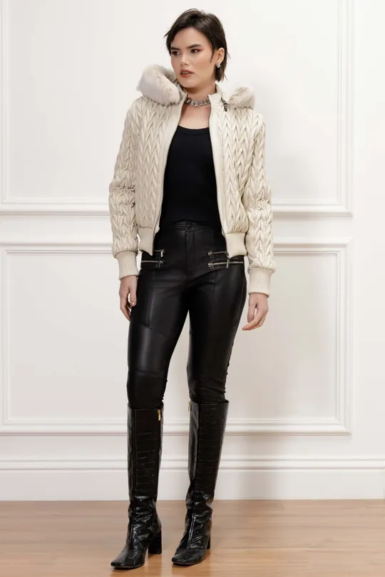 Jaqueta Merina de Couro Pelica Off White