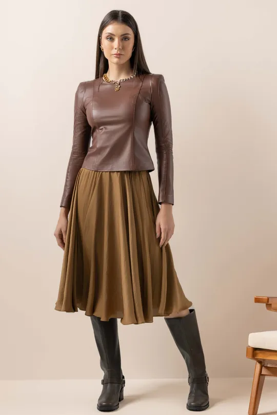Blusa Ari de Couro Pelica Truffe