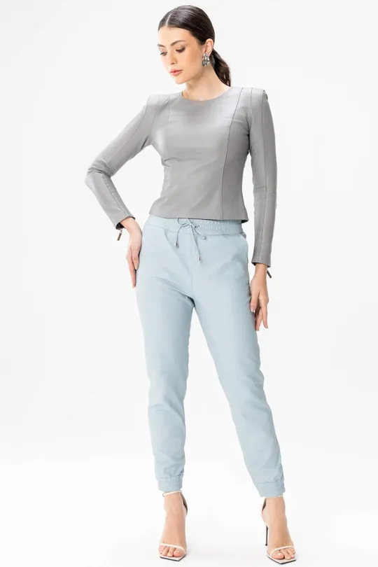 Calça Gabrielle de Couro Pelica  Azul Bebê