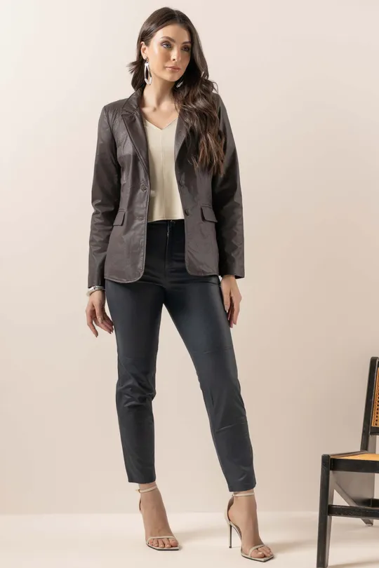 Blazer Valentina em Couro Marrom