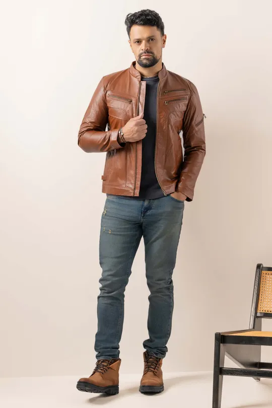 Jaqueta Ben de Couro Country Caramelo