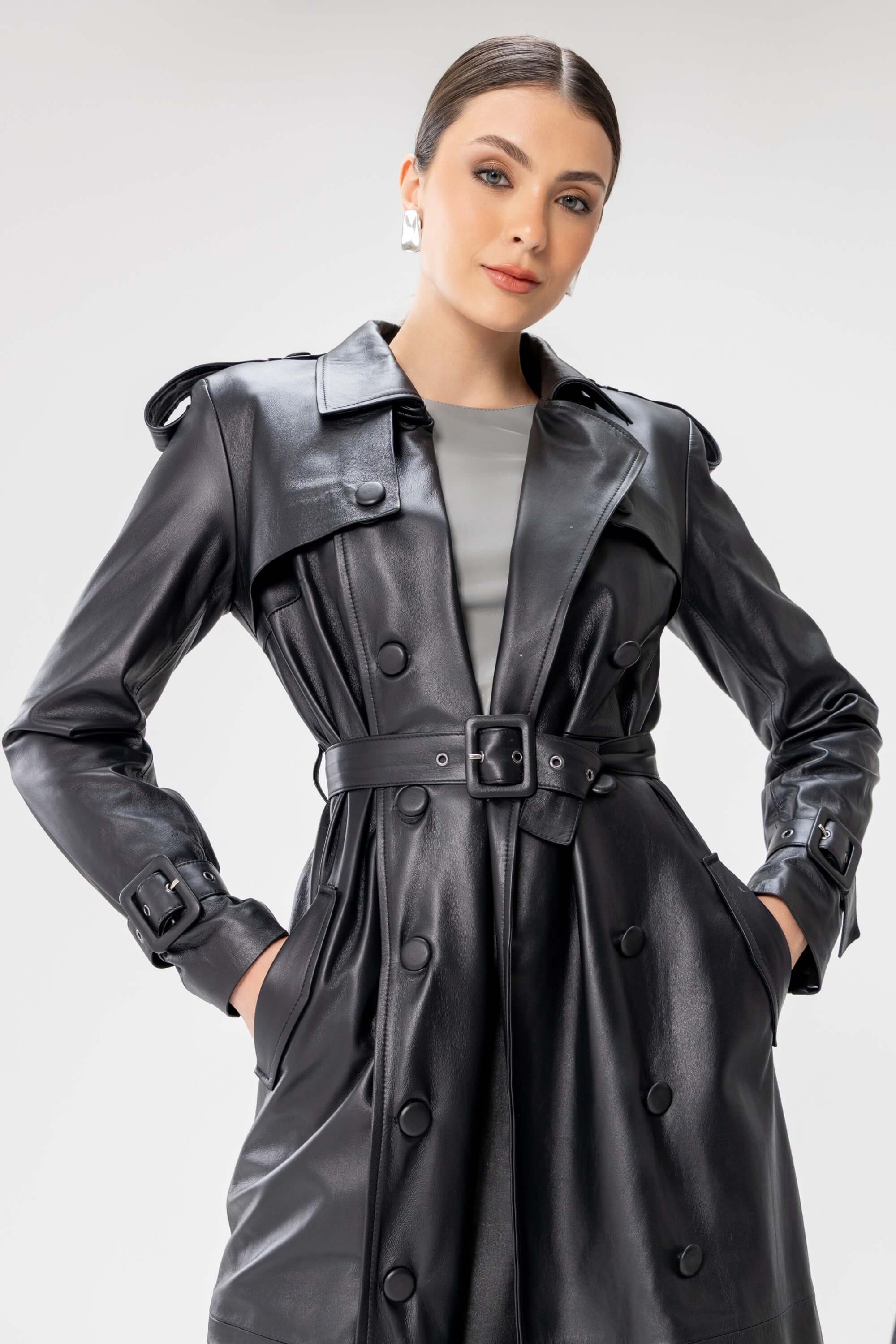 Trench Coat Joana de Pelica Preto
