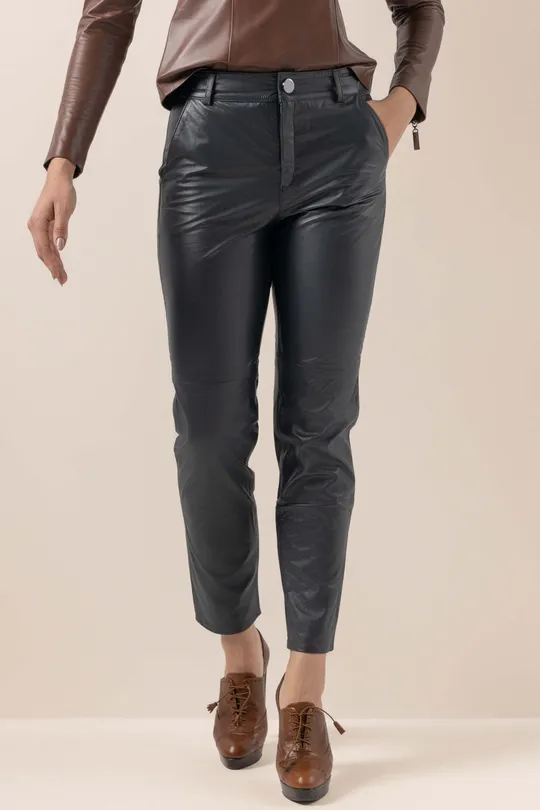 Calça Amanda de Couro Italiano Marinho