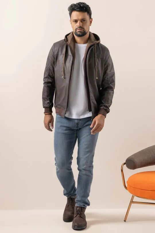Jaqueta Theo de Couro Marrom