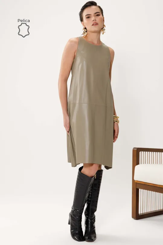 Vestido Leticia de Couro Pelica Sálvia
