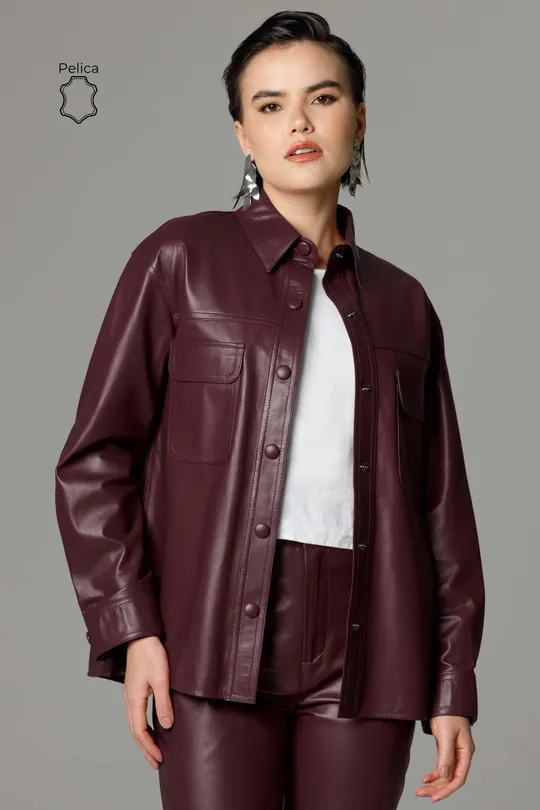 Camisa Isabella de Couro Pelica Burgundy