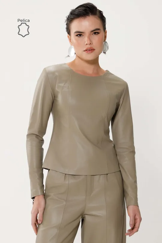 Blusa Ally de Couro Pelica Sálvia