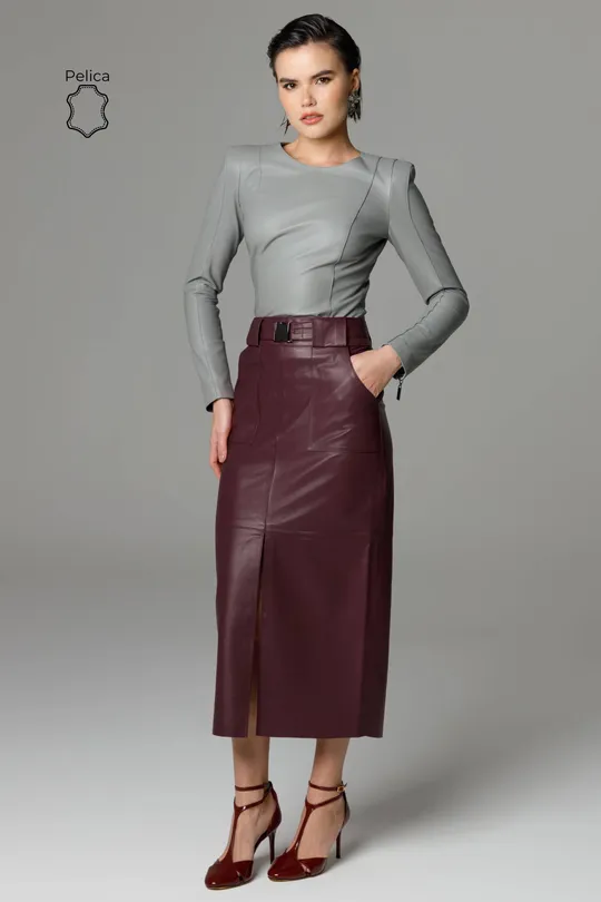 Saia Serena de Couro Pelica Burgundy