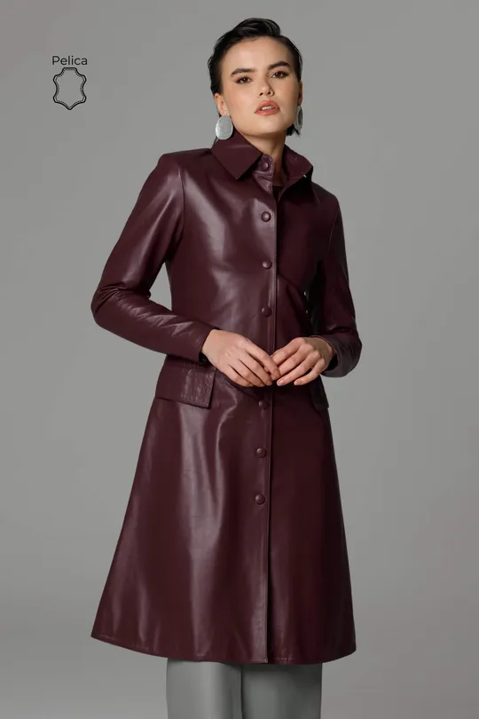 Casaco Beatriz de Couro Pelica Burgundy