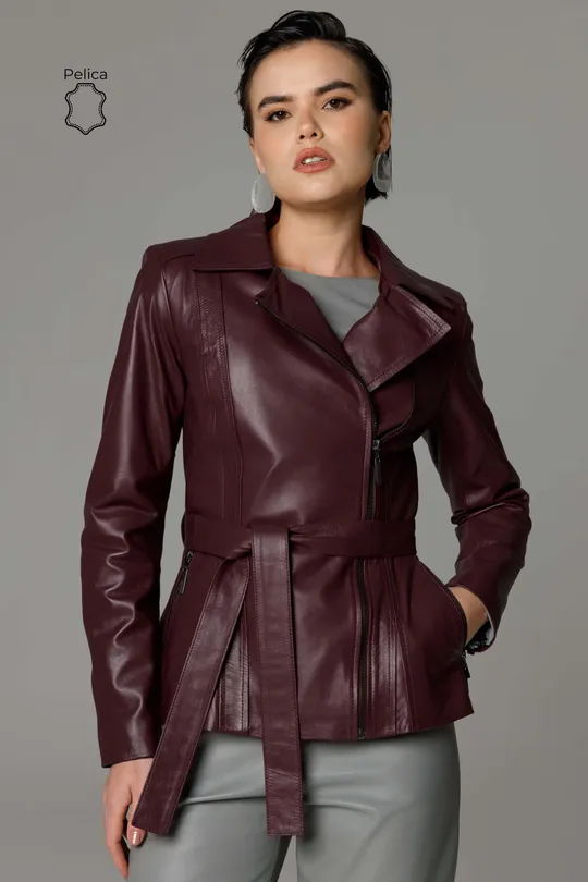 Jaqueta Amy de Couro Pelica Burgundy
