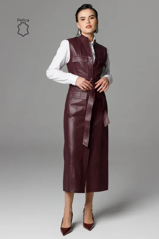 Vestido Viv de Couro Pelica Burgundy