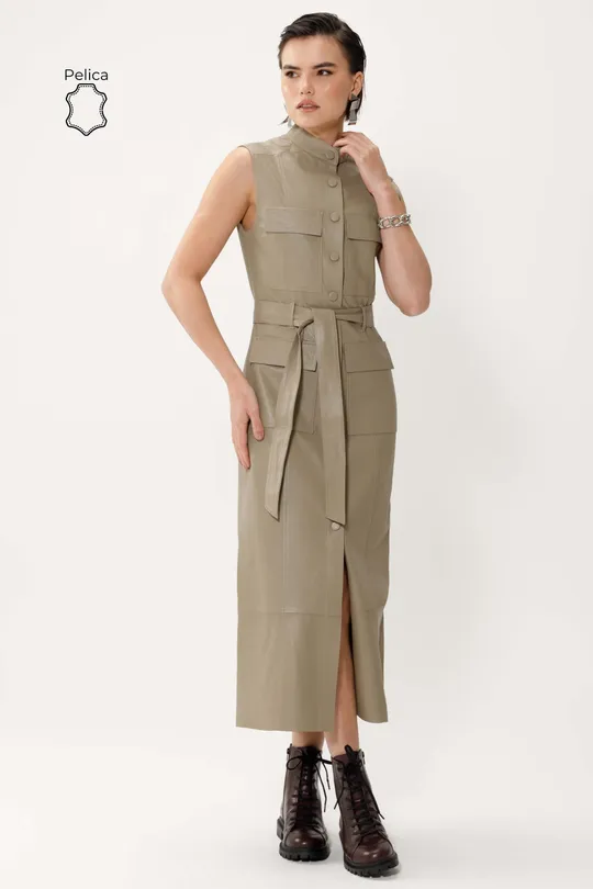 Vestido Viv de Couro Pelica Sálvia