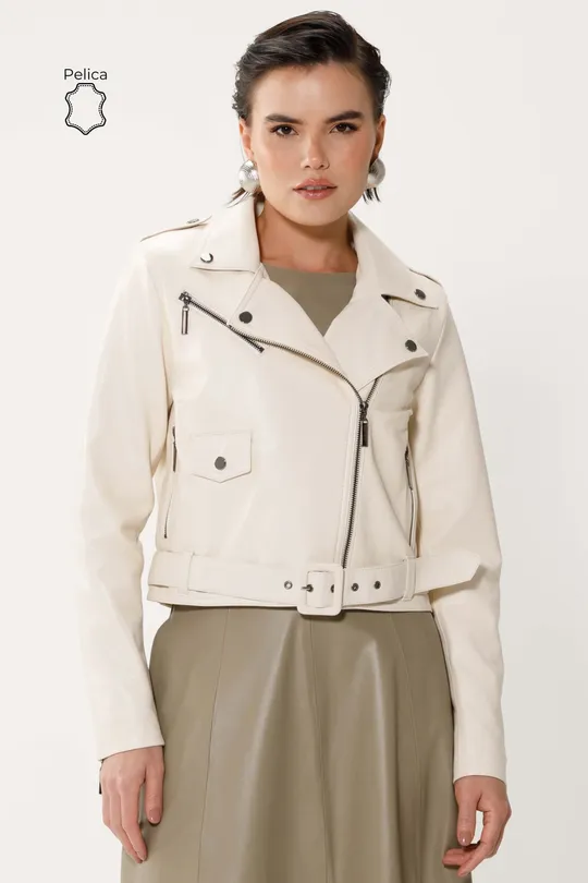 Jaqueta Malu de Couro Pelica Off White
