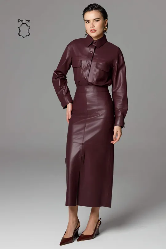 Saia Zoe de Couro Pelica Burgundy