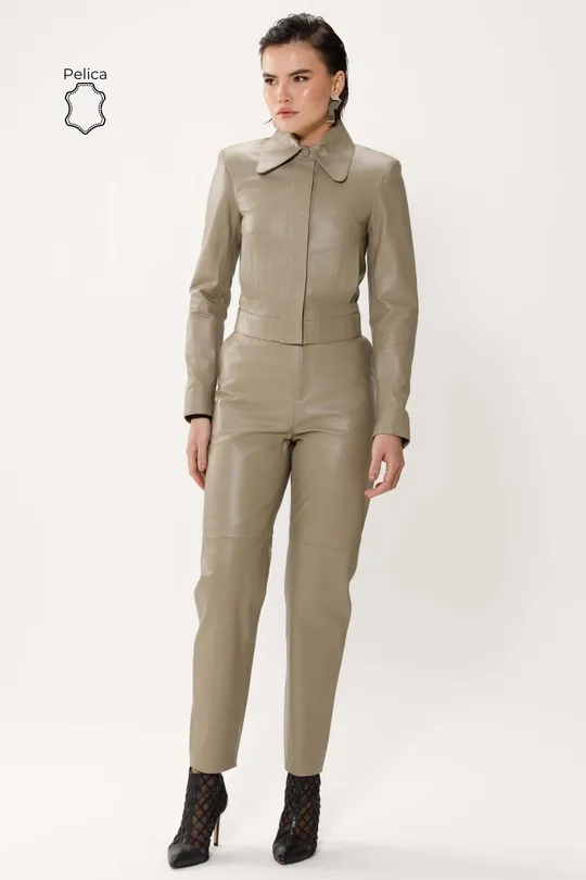Calça Anna de Couro Pelica Verde Militar