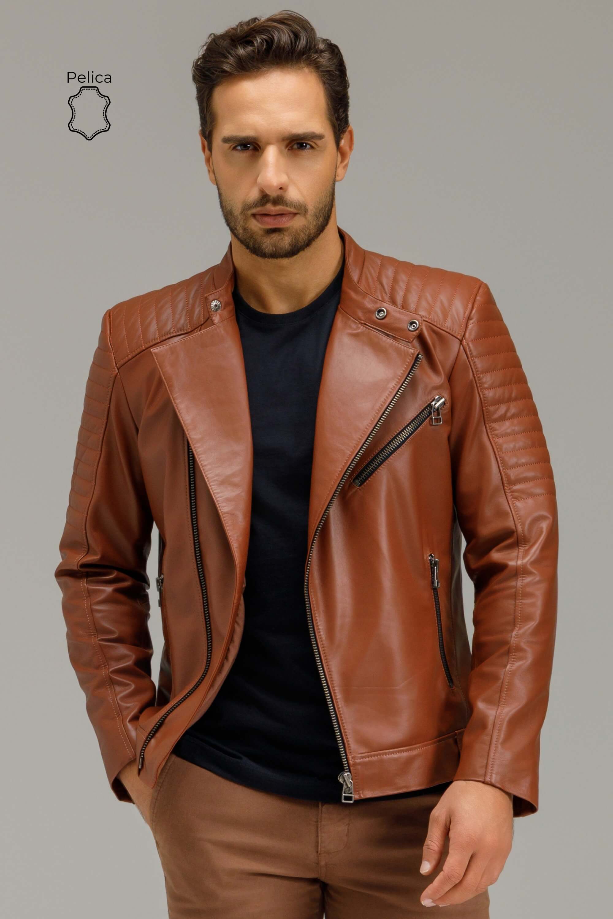 Couro Marrom Jaqueta De Couro Pelica Masculina Jaqueta De Couro