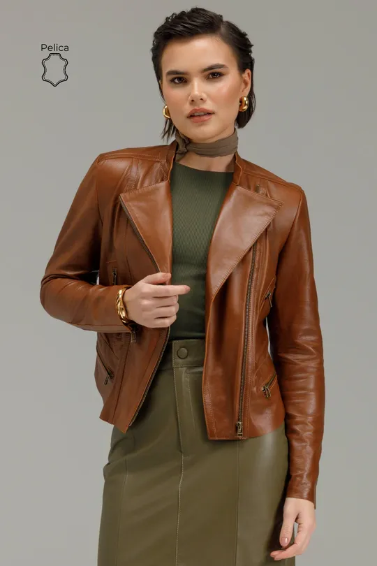 Jaqueta Ruby de Couro Pelica Avelã