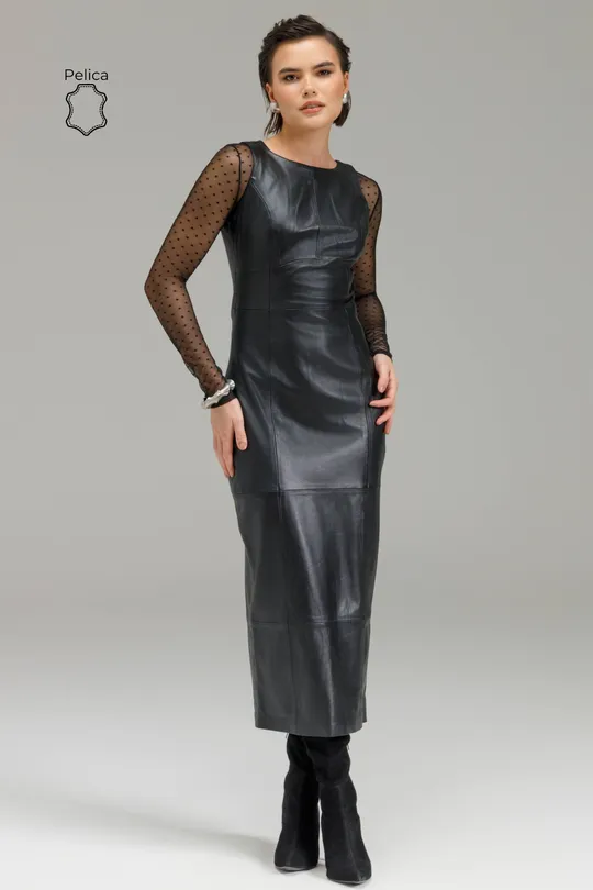 Vestido Aline de Couro Pelica Preta