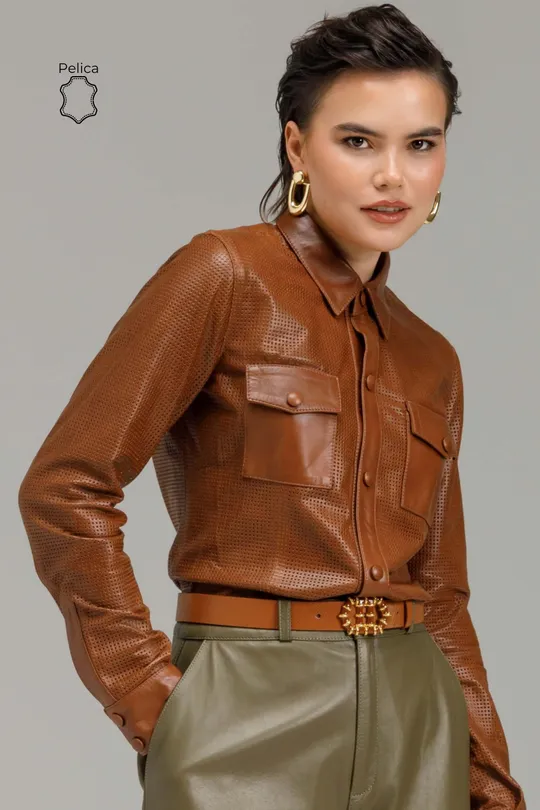 Camisa Julia de Couro Pelica Avelã