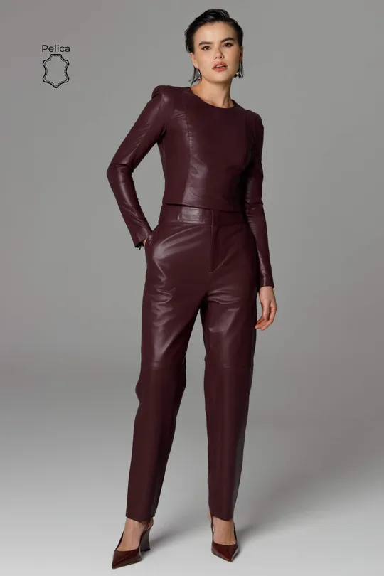 Calça Anna de Couro Pelica Burgundy
