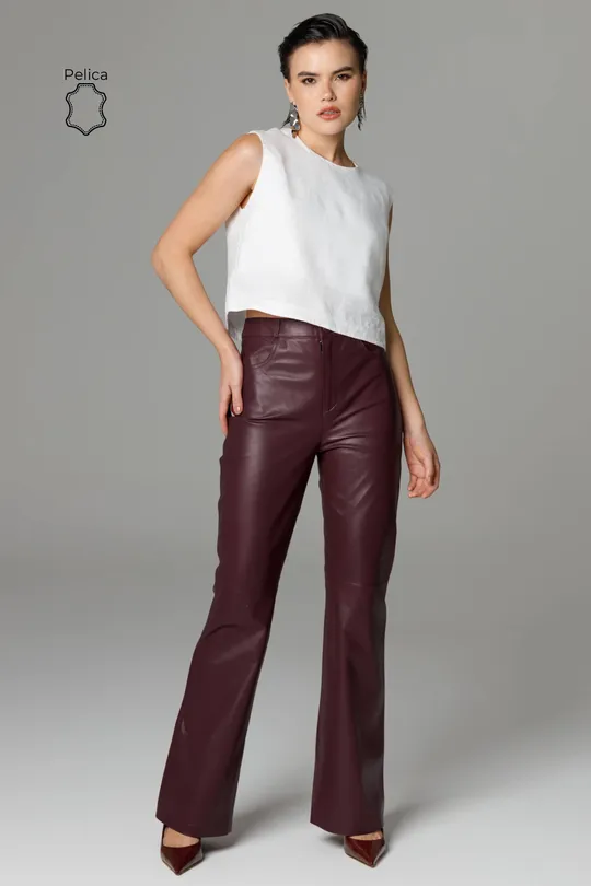 Calça Pamela de Couro Pelica Burgundy