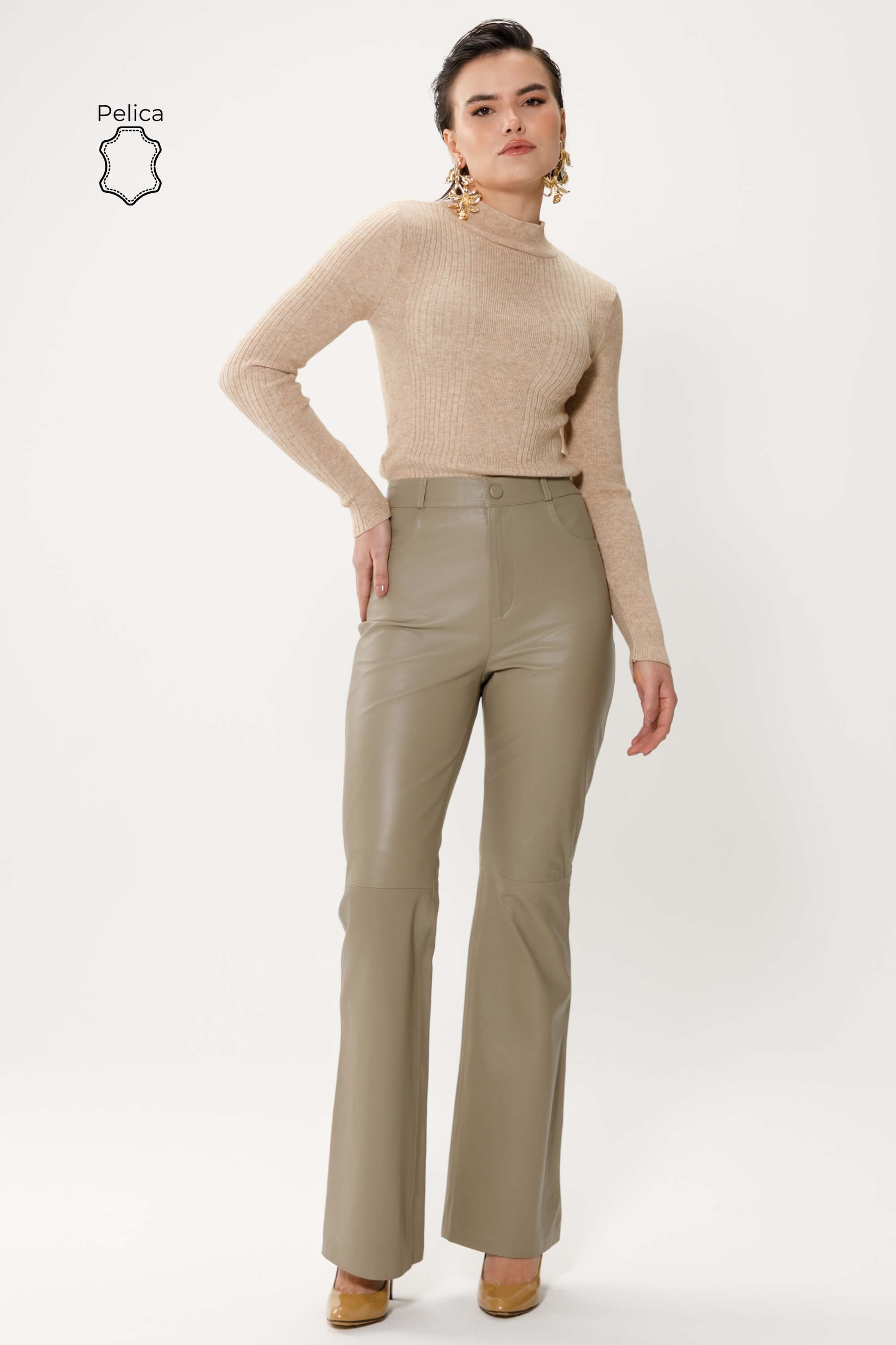 Calça Pamela de Couro Pelica Sálvia