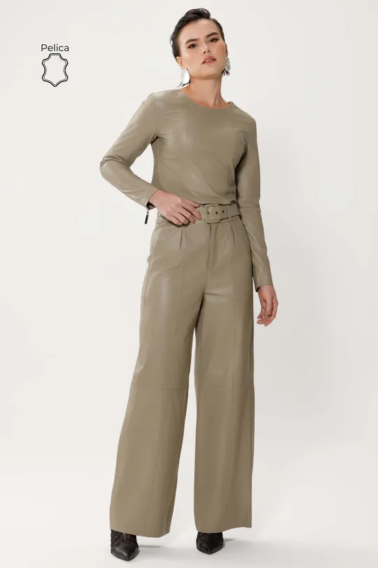 Calça Joane  de Couro Pelica Sálvia