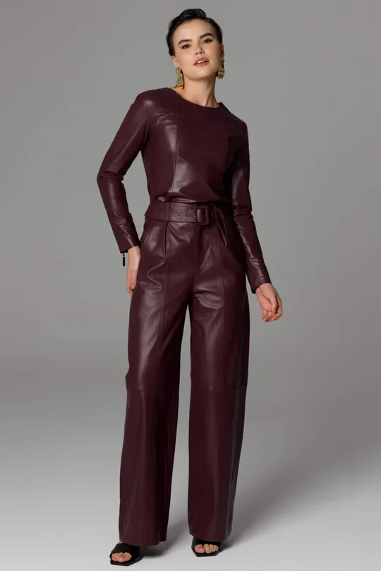 Blusa Ally de Couro Pelica Burgundy