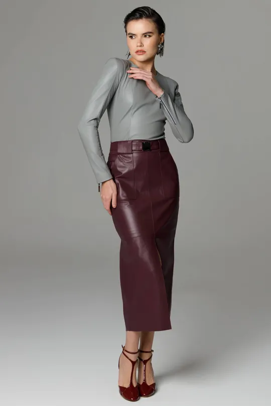 Saia Serena de Couro Pelica Burgundy