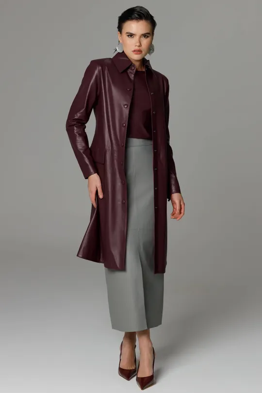 Casaco Beatriz de Couro Pelica Burgundy