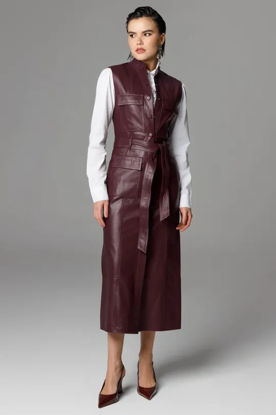 Vestido Viv de Couro Pelica Burgundy