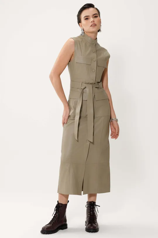 Vestido Viv de Couro Pelica Sálvia