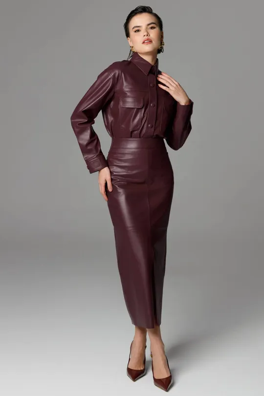 Saia Zoe de Couro Pelica Burgundy