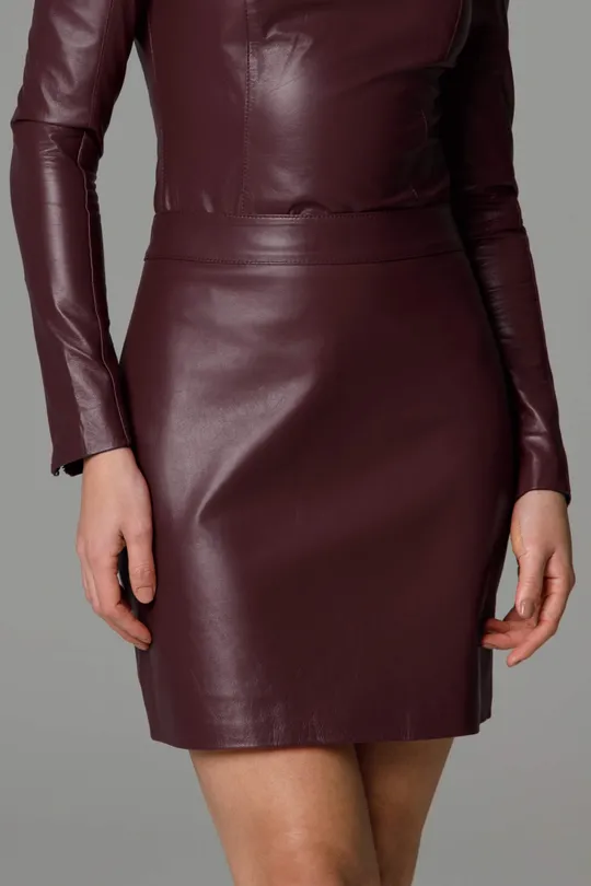 Mini Saia Carla de Couro Pelica Burgundy