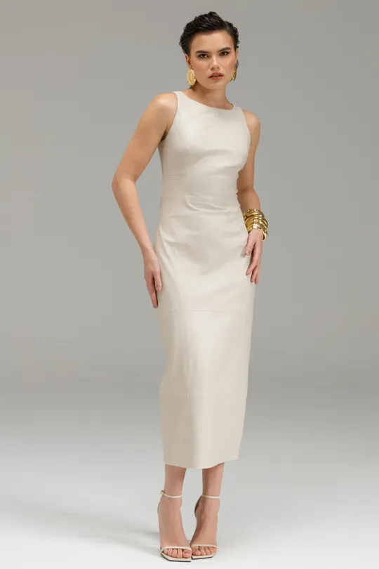Vestido Aline de Couro Pelica Gelo
