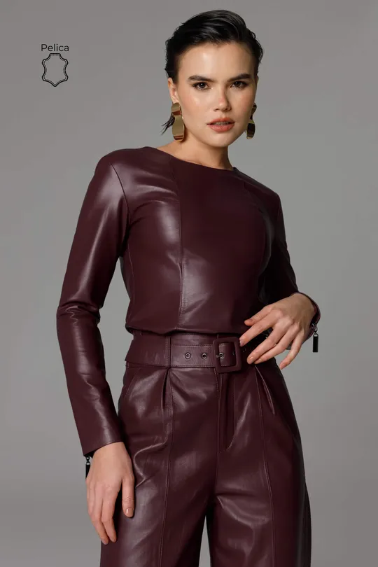 Blusa Ally de Couro Pelica Burgundy